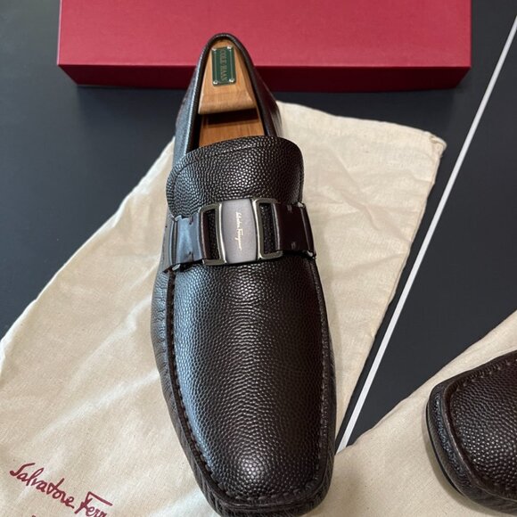 New Salvatore Ferragamo Sardegna Leather Moc Toe Drivers - Pebble Calf main image 6